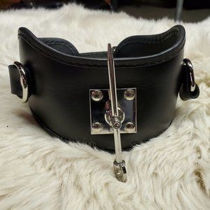 Genuine Leather. Bondage Restraint Posture Collar with Metal Nail - BDSM